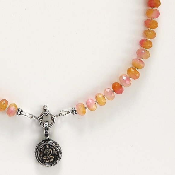 PINK ORANGE JADE W/ 925 SILVER BUDDHA--16" - Picture 3 of 3